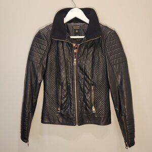 Guess Vegan Leather Jacket Black Quilted Moto Style Lined - Size S